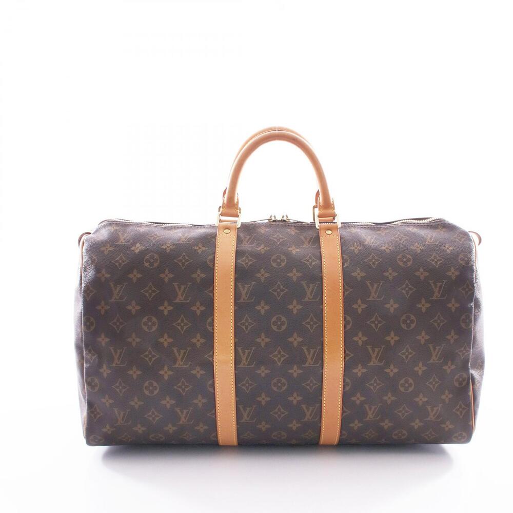 Louis Vuitton Keepall Canvas Leather Monogram Travel Bag Brown